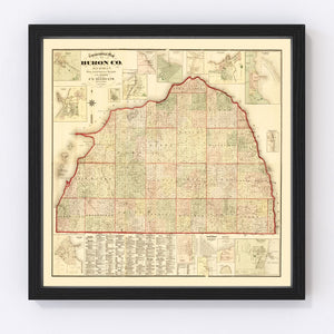 Vintage Map of Huron County, Michigan 1875