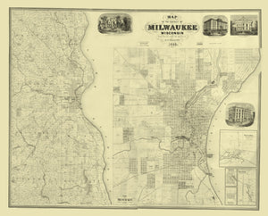 Vintage Map of Milwaukee County, Wisconsin 1858