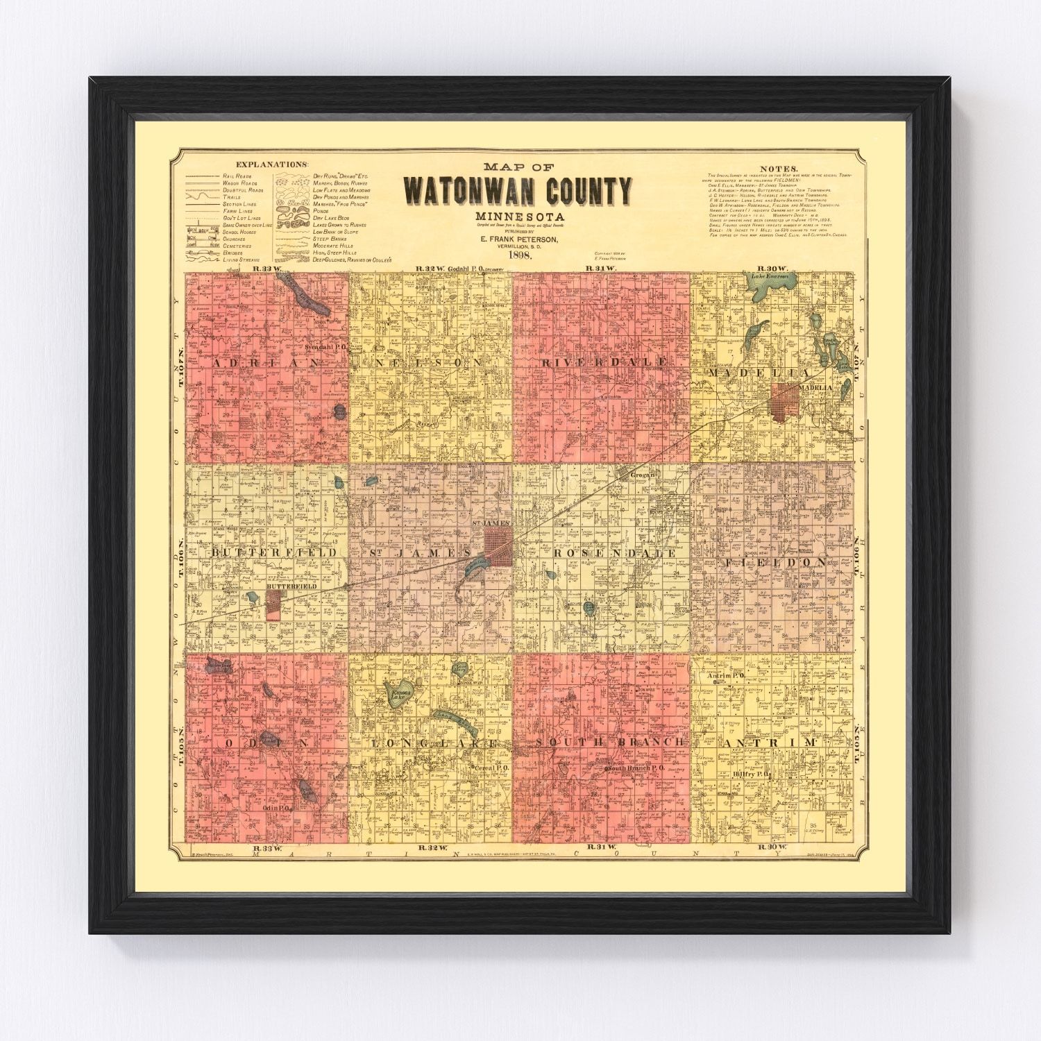 Vintage Map of Watonwan County, Minnesota 1898
