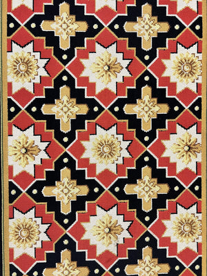 Vintage Runner Rug 3.5 x 14, Long Runner Rug, Stark Custom Made Carpet, European Design, Red Black Ivory Tan, Long Rug for Hallway