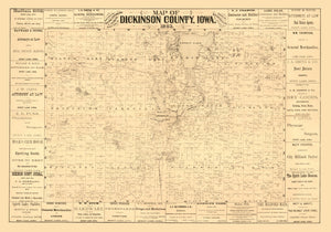 Vintage Map of Dickinson County, Iowa 1883