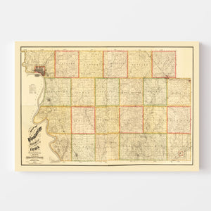 Vintage Map of Woodbury County, Iowa 1884