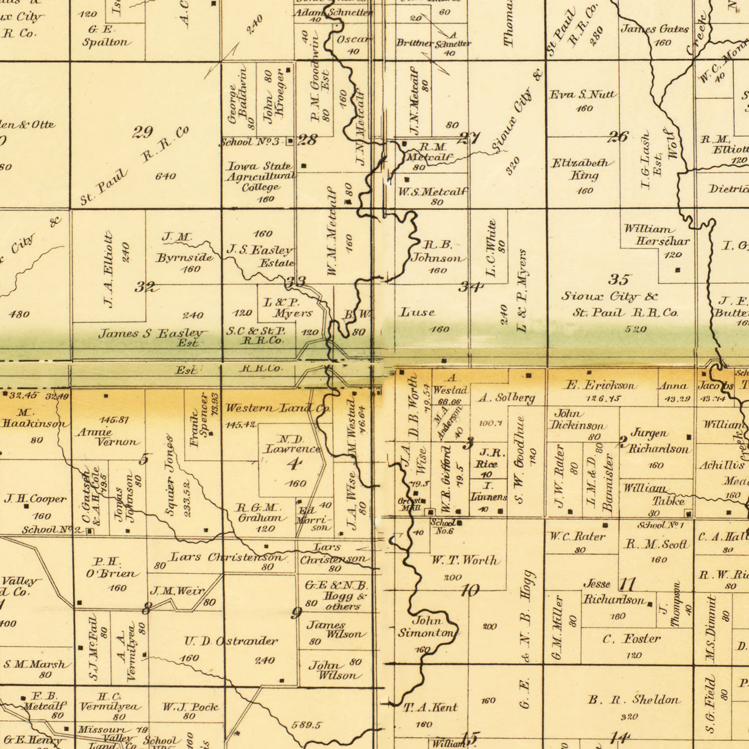 Vintage Map of Woodbury County, Iowa 1884