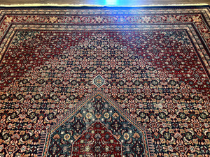 Indo Persian Bidjar Rug 9x12 Wool Handmade Carpet Dark Blue