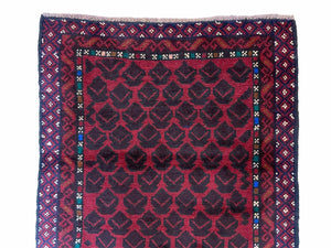 2' 8" X 4' 6" Vintage Handmade Tribal Wool Rug Balouchi Rug Afghan Rug Red Blue