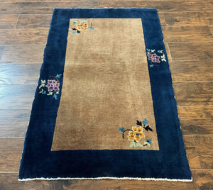Chinese Rug 3x5, Antique Peking Art Deco Carpet, Simple Design