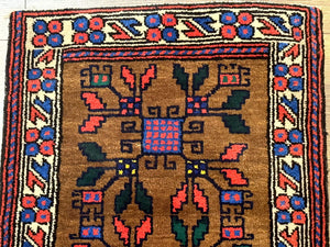 Small Persian Baluchi Rug, Tribal Rug, Brown, Multicolor