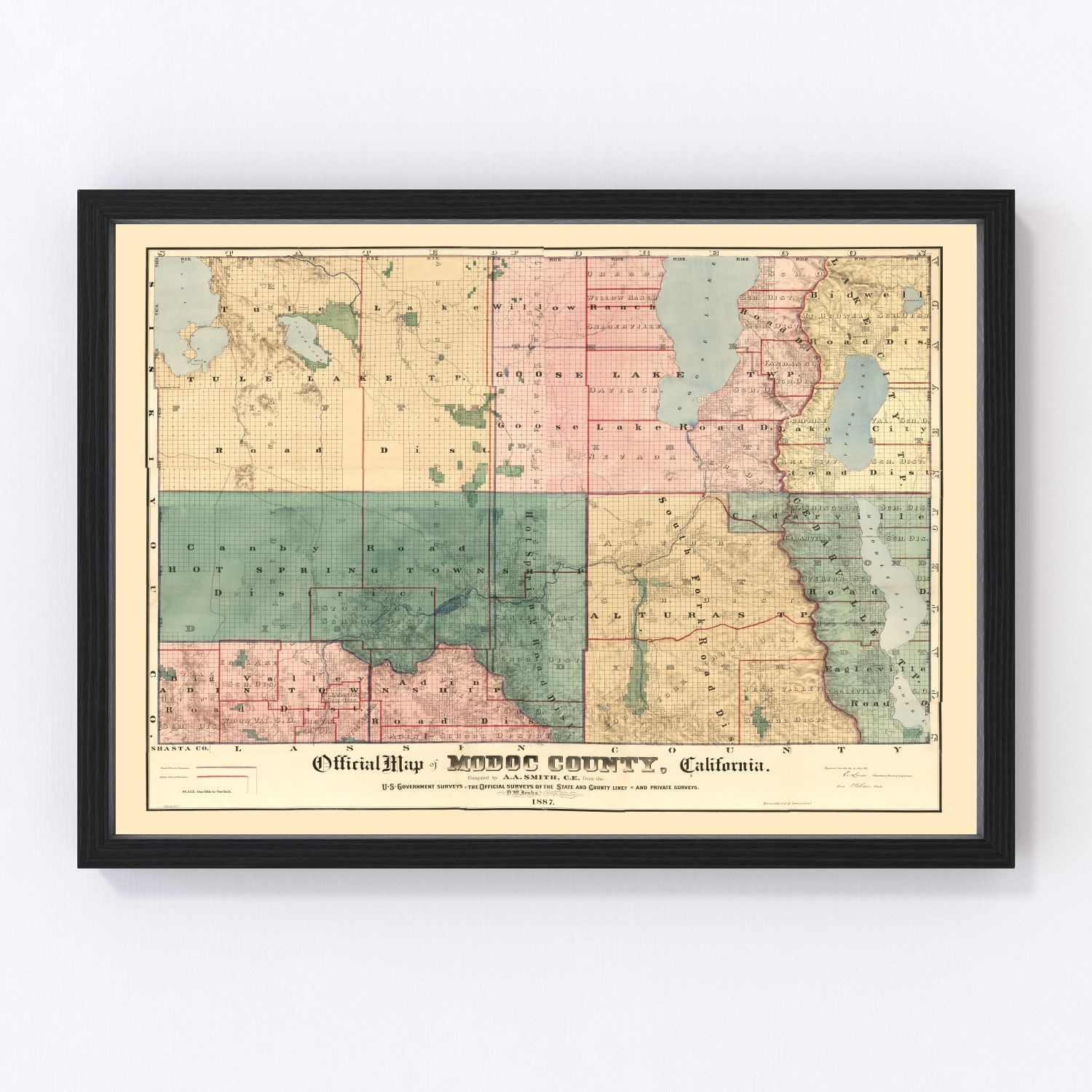 Vintage Map of Modoc County, California 1887