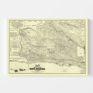 Vintage Map of Santa Barbara County, California 1889