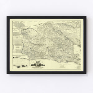 Vintage Map of Santa Barbara County, California 1889