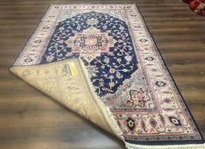 Karastan Rug Navy Serapi, Kara Shah Rug, Navy Blue, 5.6 x 8.6, Vintage Karastan Area Rug, Wool Pile Karastan Rug