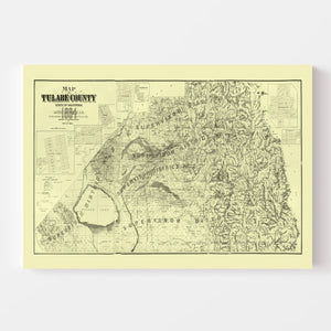 Vintage Map of Tulare County, California 1884