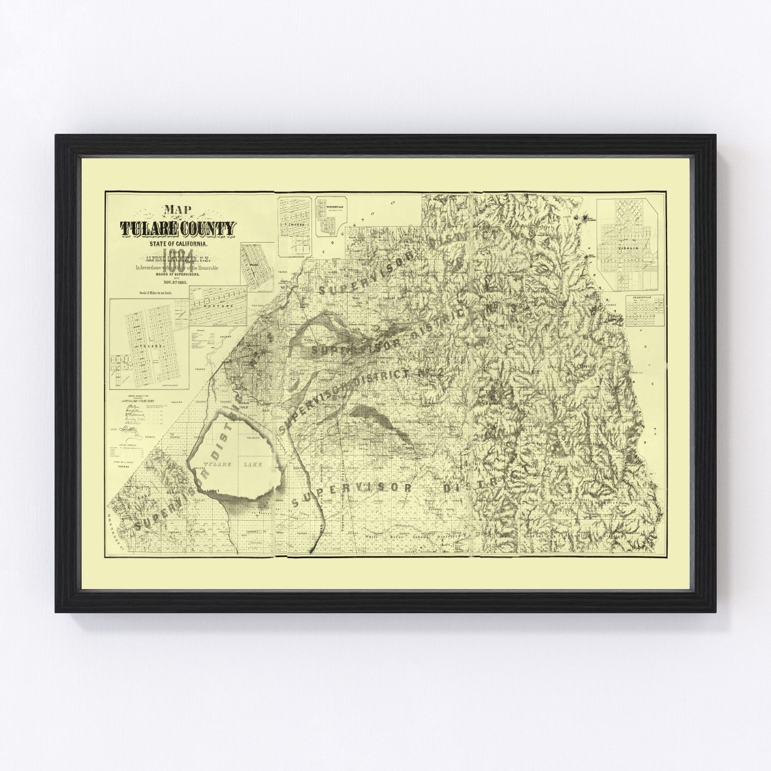 Vintage Map of Tulare County, California 1884