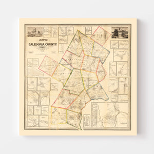 Vintage Map of Caledonia County, Vermont 1858