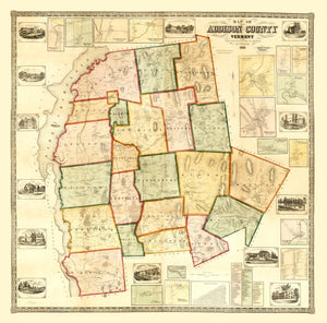 Vintage Map of Addison County, Vermont 1857