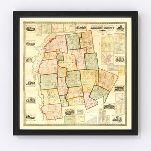 Vintage Map of Addison County, Vermont 1857