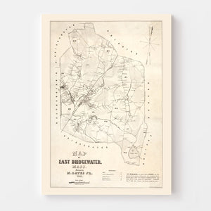 Vintage Map of Bridgewater County, Massachusetts 1848
