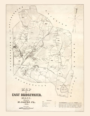Vintage Map of Bridgewater County, Massachusetts 1848