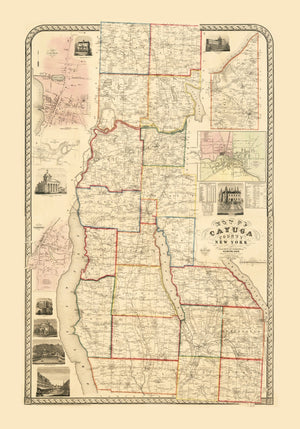 Vintage Map of Cayuga County, New York 1853
