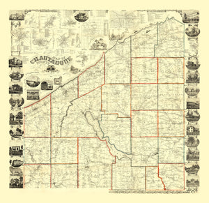 Vintage Map of Chautauque County, New York 1854