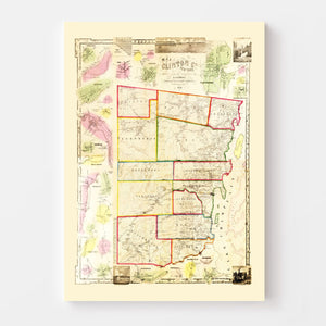 Vintage Map of Clinton County, New York 1856