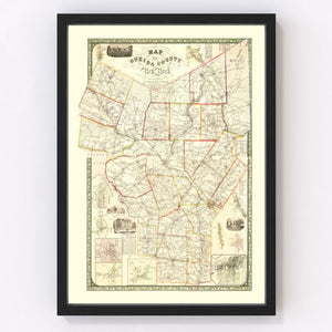 Vintage Map of Oneida County, New York 1852