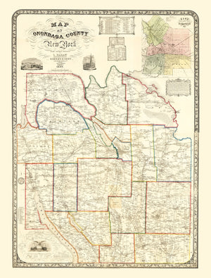 Vintage Map of Onondaga County, New York 1852