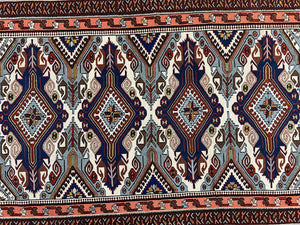 Russian Soumak Rug 6x8, Wool Handmade Antique Kilim Carpet, Multicolor 6 x 8 Geometric Medallions Caucasian Rug, Medium Size