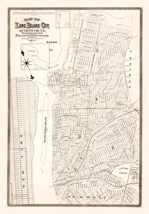 Vintage Map of Queens County, New York 1874