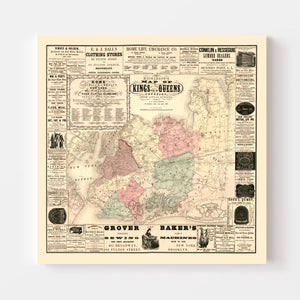 Vintage Map of Kings County, New York 1860