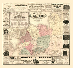 Vintage Map of Kings County, New York 1860