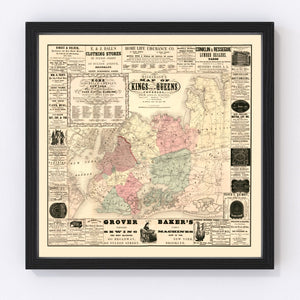 Vintage Map of Kings County, New York 1860