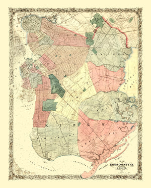 Vintage Map of Kings County, New York 1868