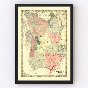 Vintage Map of Kings County, New York 1868
