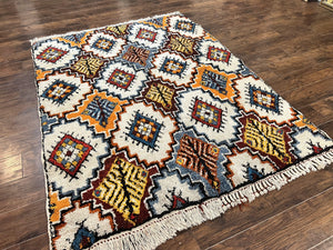 Moroccan Rug 5.9 x 7.6, Colorful Geometric Panel, Soft Wool, Handmade, Multicolor, Vintage Moroccan Carpet, Berber Rug, Rabat Rug