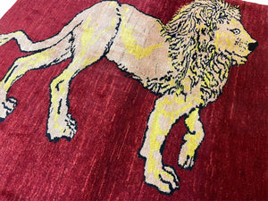 3 X 5 Handmade New Vintage Rug Quality Wool Lion Red Veggy Dyes Hand-Knotted