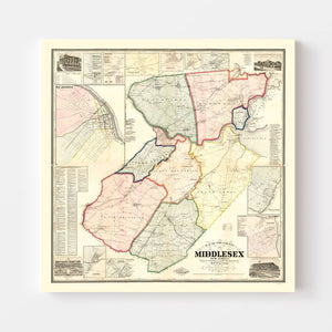 Vintage Map of Middlesex County, New Jersey 1861