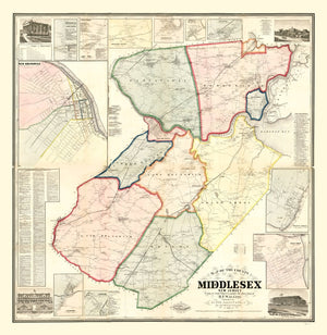 Vintage Map of Middlesex County, New Jersey 1861