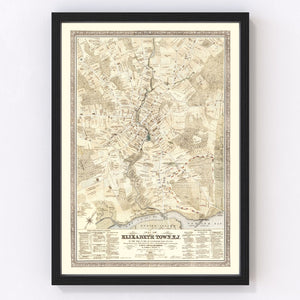 Vintage Map of Elizabethtown County, New Jersey 1775