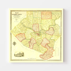 Vintage Map of Allegheny County, Pennsylvania 1851