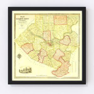 Vintage Map of Allegheny County, Pennsylvania 1851