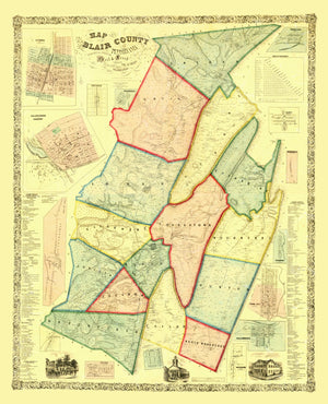 Vintage Map of Blair County, Pennsylvania 1859
