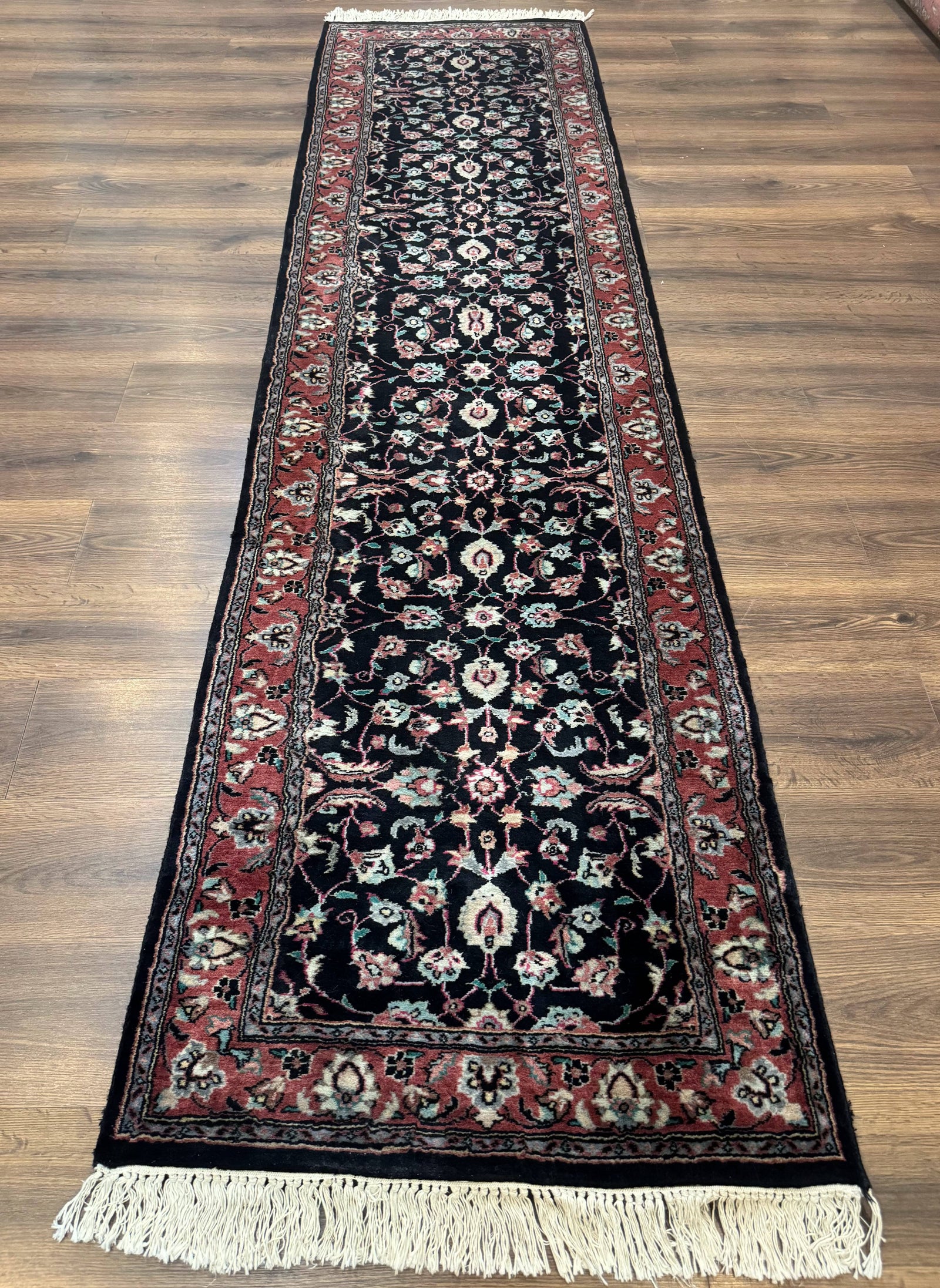Pak Persian Runner Rug 2.8 x 10, Dark Blue, Floral Allover, Wool