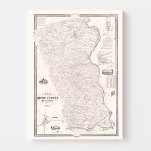 Vintage Map of Bucks County, Pennsylvania 1850