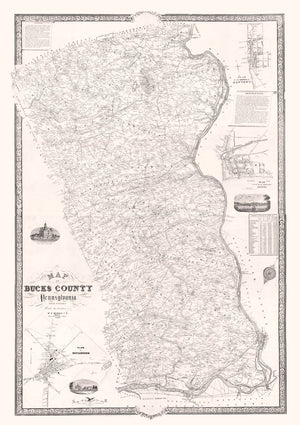 Vintage Map of Bucks County, Pennsylvania 1850