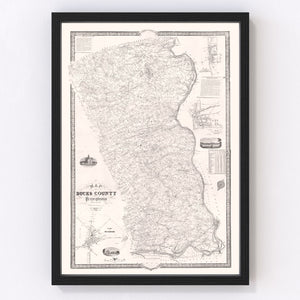 Vintage Map of Bucks County, Pennsylvania 1850
