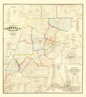 Vintage Map of Cambria County, Pennsylvania 1867