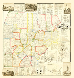 Vintage Map of Clearfield County, Pennsylvania 1866
