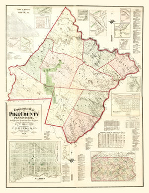 Vintage Map of Pike County, Pennsylvania 1872