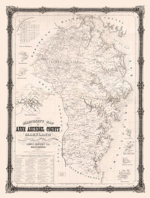 Vintage Map of Anne Arundel County, Maryland 1860